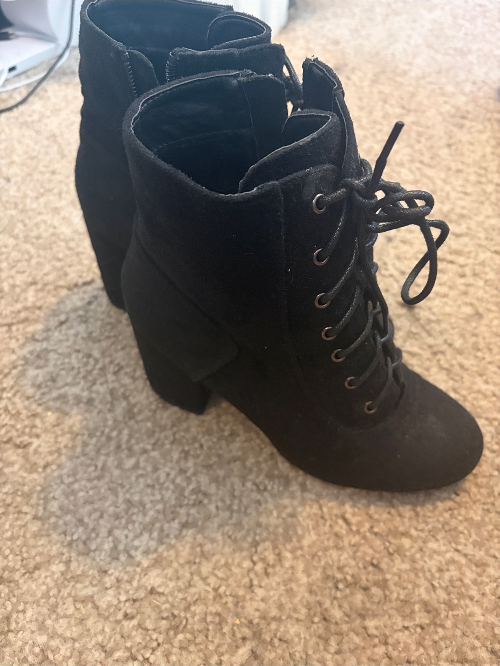 Allegra K Black Lace-Up Block Heel Ankle Boots